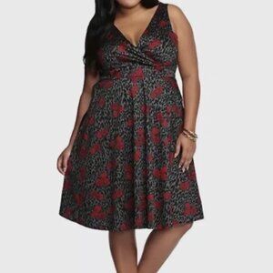 Torrid retro chic leopard roses plus size a-line swing pinup style
